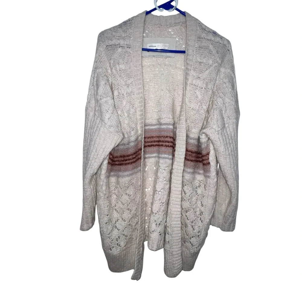 Anthropologie Pilcro Jemma Cable-Knit‎ Open Cardigan Women Size XS/S Beige Wool